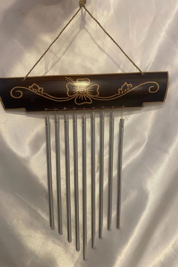 Rüzgar Çanı Deprem Zili Çanı Ahşap Metal Borulu - Resim 4