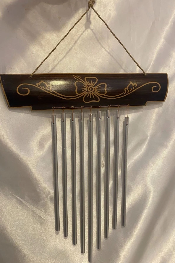 Rüzgar Çanı Deprem Zili Çanı Ahşap Metal Borulu - Resim 5