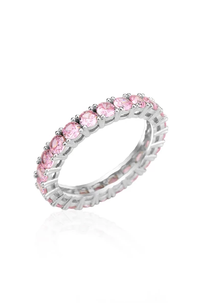 Gümüş rodyumlu pırlanta modeli pembe taşlı su yolu tamtur yüzük SGTL12497PEMBE ürün görseli