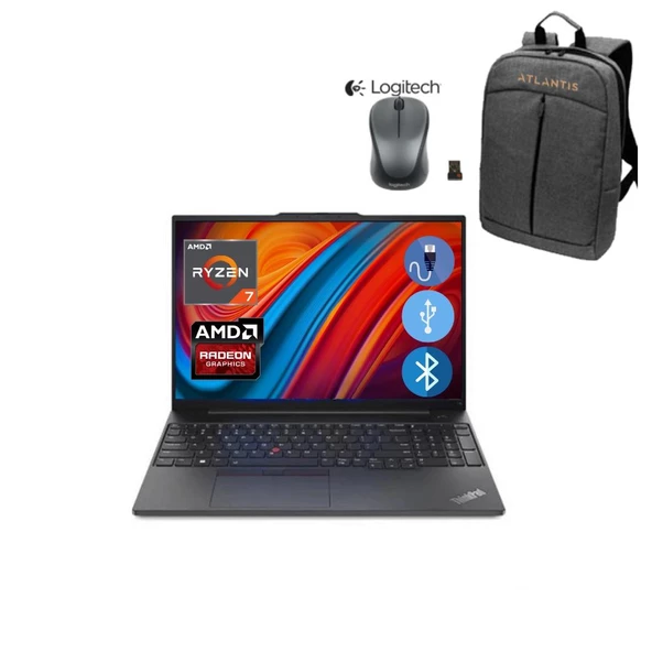 Lenovo E16 Thınkpad 21JT0017TX ATL72 RYZEN7-7730U 16GB 256GB M.2 SSD 16" FDOS Notebook+ MOUSE+ÇANTA