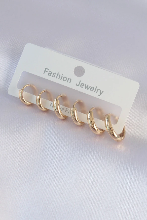 Pirinç Gold Renk Oval Küpe Seti - EBJ240601W24777 ürün görseli