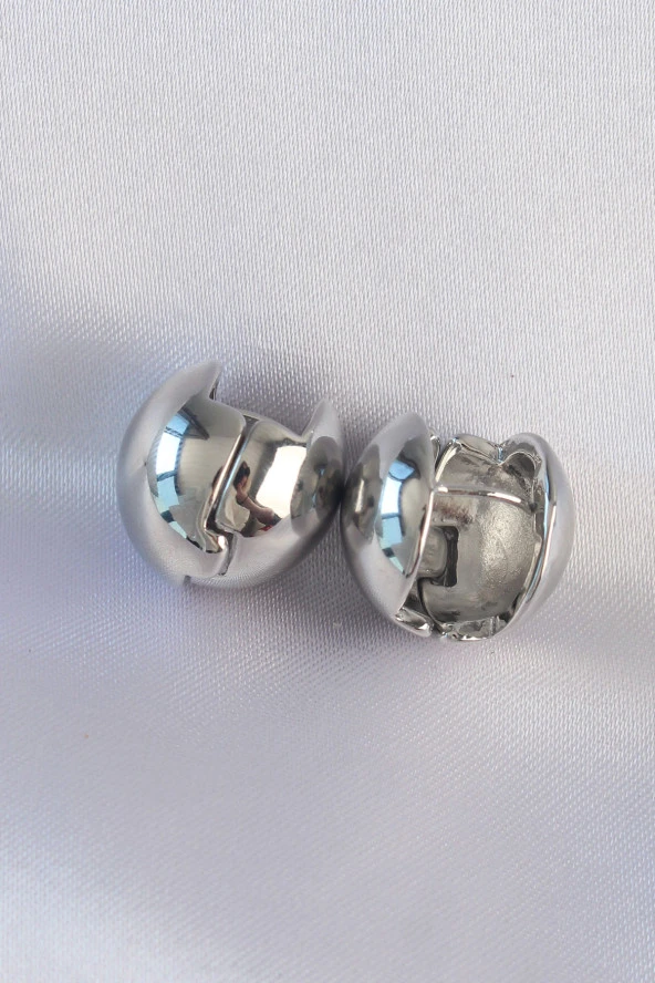 Pirinç Gümüş Renk İçi Boş Minimal Topçuk Küpe - EBJ240601W24760 - Resim 2