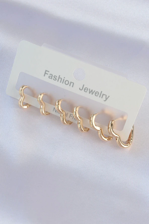 Pirinç Gold Renk Kalp Model Küpe Seti - EBJ240601W24767 - Resim 2