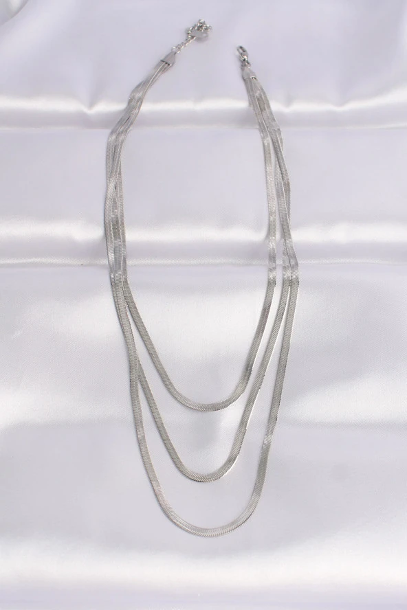 316L Çelik İtalyan Zincir Gümüş Renk Çoklu Kolye - EBJ240601W24674 - Resim 2