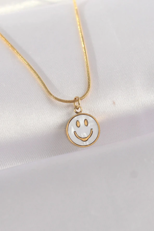 316L Çelik Zincir Altın Renk Mermer Desenli Minimal Smile Kolye - EBJ240601W24648 ürün görseli