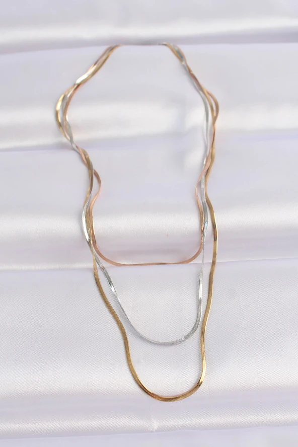 316L Çelik 3 Renkli İtalyan Zincir Çoklu Kolye - EBJ240601W24617 - Resim 2