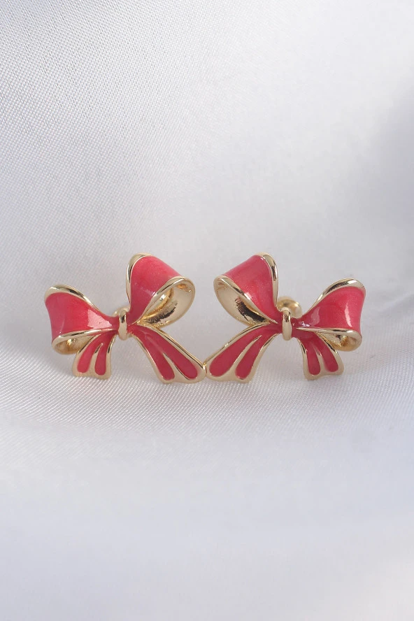 Pirinç Pembe Renk Fiyonk Küpe - EBJ240601W24552 ürün görseli