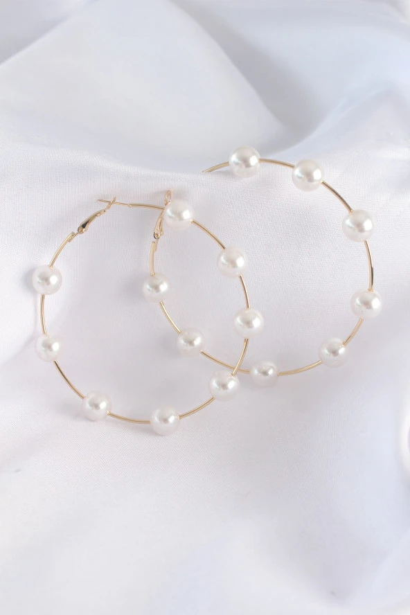 Pirinç Gold Renk İnci Taşlı Halka Küpe - EBJ240601W24524 ürün görseli