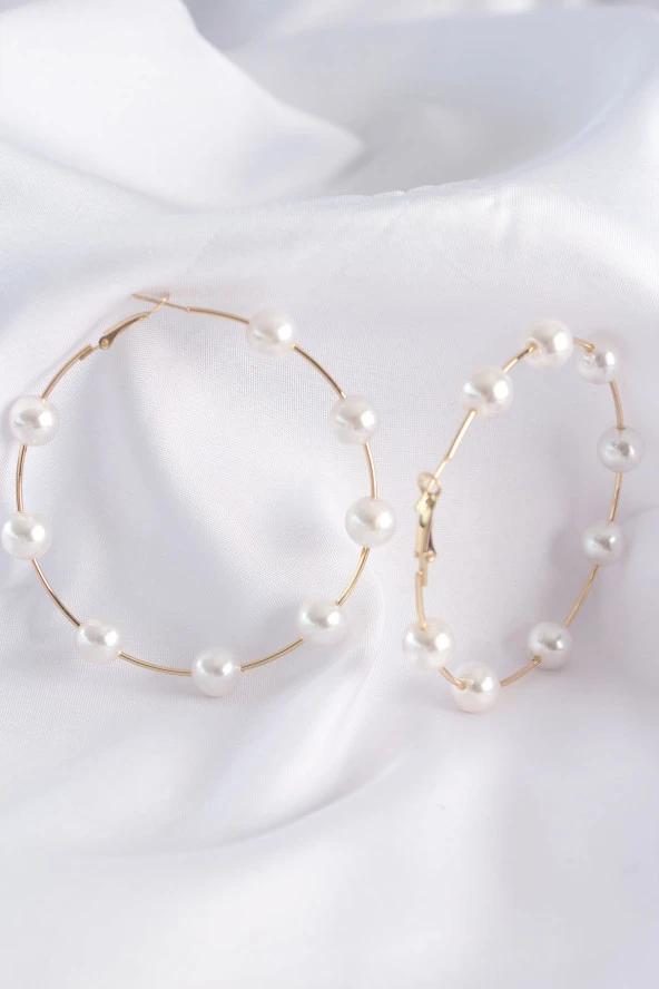 Pirinç Gold Renk İnci Taşlı Halka Küpe - EBJ240601W24524 - Resim 2