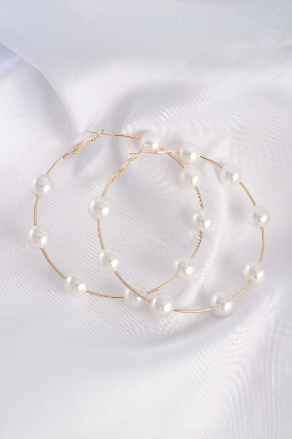 Pirinç Gold Renk İnci Taşlı Halka Küpe - EBJ240601W24524 - Resim 3