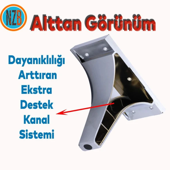Mobilya Kanepe Sehpa TV Ünitesi Çekyat Yükseltici Koltuk Ayağı Baza Ayak Krom 12 cm - Resim 3
