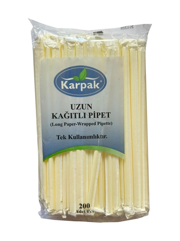 Kağıtlı Sargılı Beyaz Tek Kullanımlık Düz Pipet Kamış 23 Cm. - 200 Adetlik 1 Paket