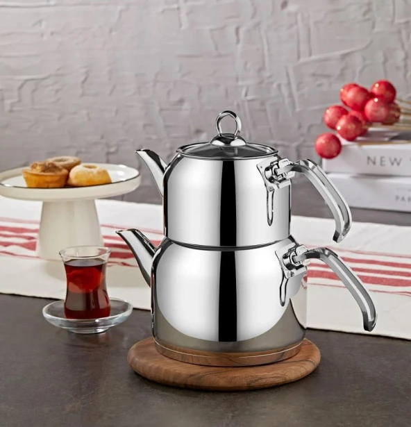 Oms Collection 8090 XL 4 Parça Çelik Çaydanlık Sade - 2