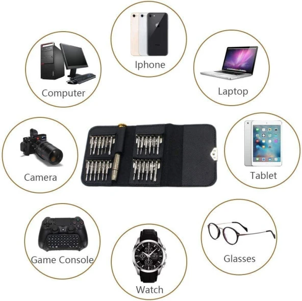 PrimeX TRN-25 Deri kılıf Elektronikçi Tornavida Seti, Saatçi Tornavida Seti, Cep Telefonu Tornavida Seti, Bilgisayar Tamir Tornavida Seti, Mini Tornavida Seti 25'li - 6