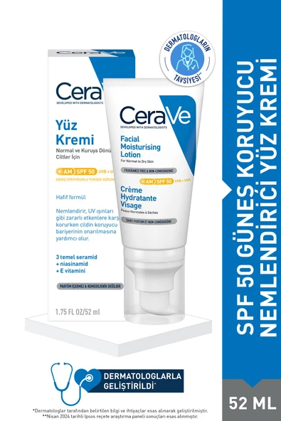SPF50 Güneş Koruyucu Nemlendirici Yüz Kremi 52 ml