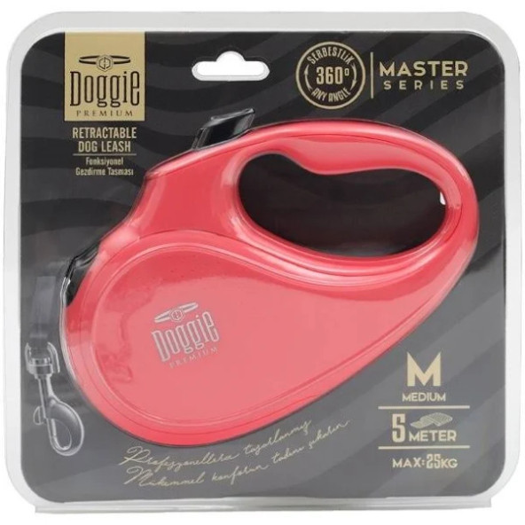 DOGGİE MASTER SERİSİ OTOMATİK UZATMA TASMASI MEDİUM 5M / 25KG PEMBE