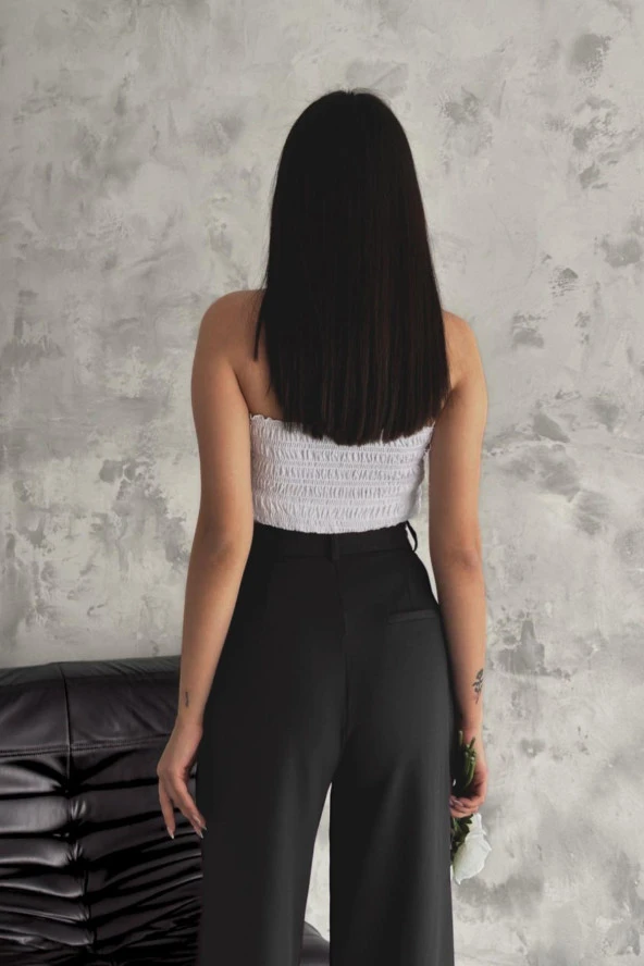 Pucka Kadın Siyah Bol Paça Dabıl Pantolon 2308 - Resim 2