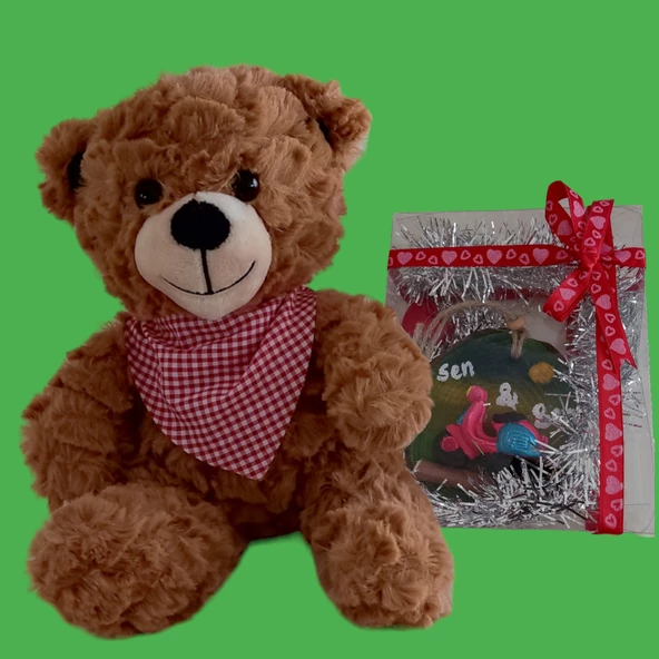 Peluş Ayıcık ve Sen&Ben Temalı Ahşap Hediyelik