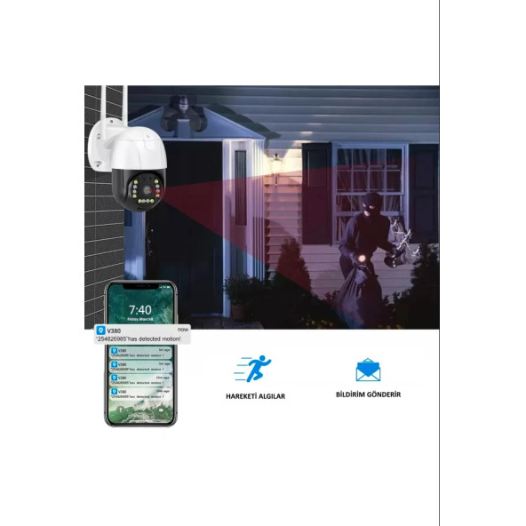 360 Dönebilen Kablosuz Wifi Ip Kamera Speed Dome 1080p Fullhd Gece Görüşlü Hareketli Dış Mekan Sesli - 2