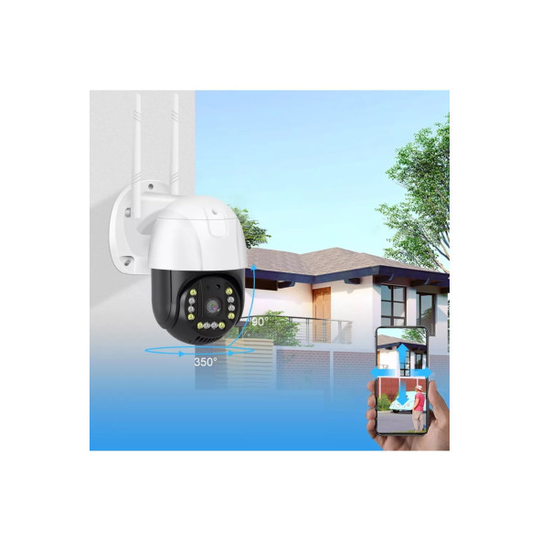 360 Dönebilen Kablosuz Wifi Ip Kamera Speed Dome 1080p Fullhd Gece Görüşlü Hareketli Dış Mekan Sesli - 5