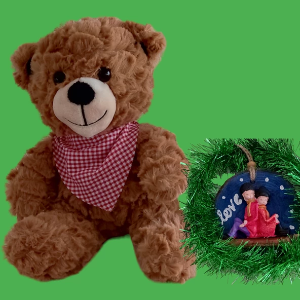 Peluş Ayıcık ve Love Temalı Ahşap Hediyelik