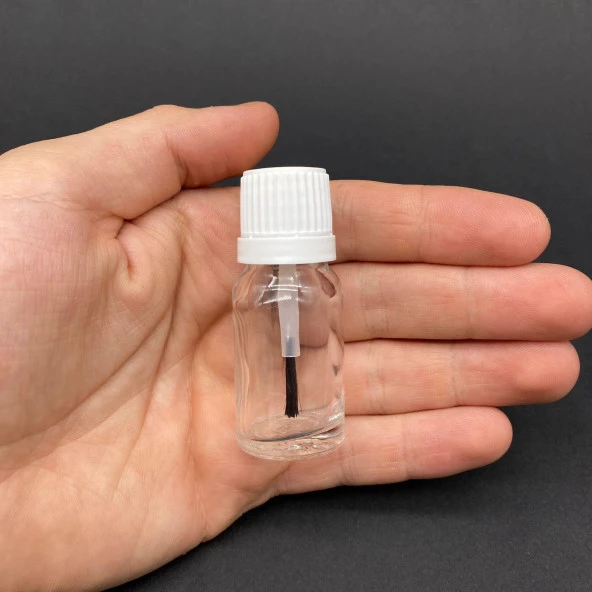10 cc Fırçalı Cam  Şişe - Şeffaf - 10 ml Kilitli Kapaklı Fırçalı Cam Şişe  x 3 Adet