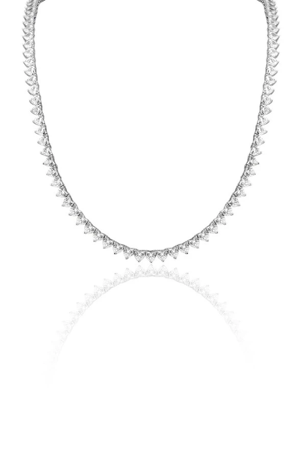 Gümüş rodyumlu pırlanta montürlü kalp kesim zirkon taşlı su yolu kolye ve bileklik seti SGTL12375RODAJ - Resim 2