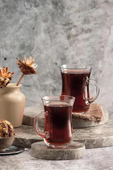 Paşabahçe 55411 Keyifi Çay Bardağı Kulplu Sade 145 ml 6 Parça
