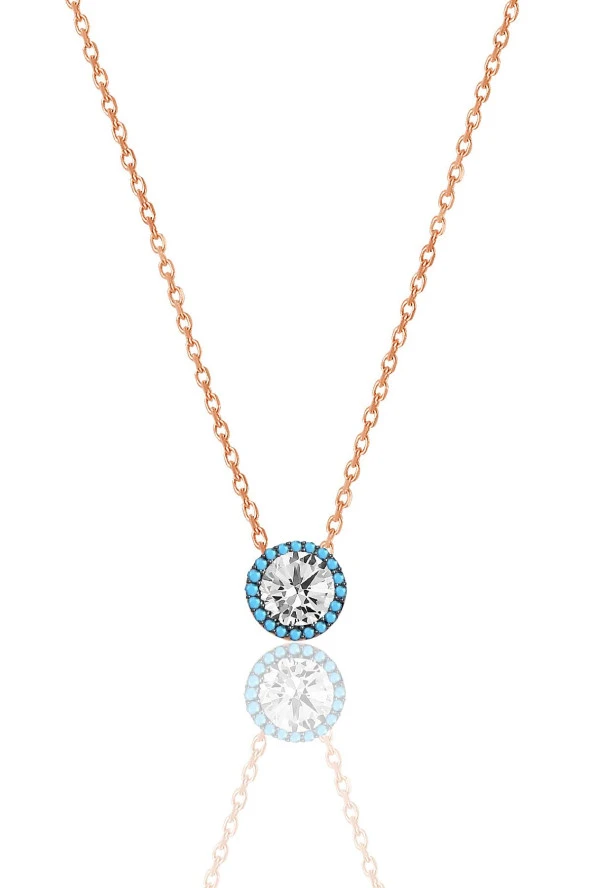 Gümüş rose nano turkuaz ve zirkon taşlı pırlanta montür kolye SGTL12382ROSE ürün görseli 1