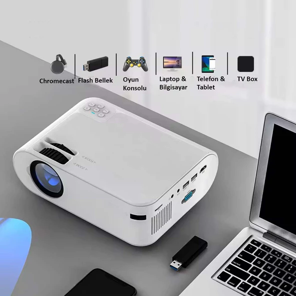 HyMark 1080P Mini Taşınabilir Wifi iOS & Android Telefon Yansıtma P62 Model Projeksiyon Cihazı - 3