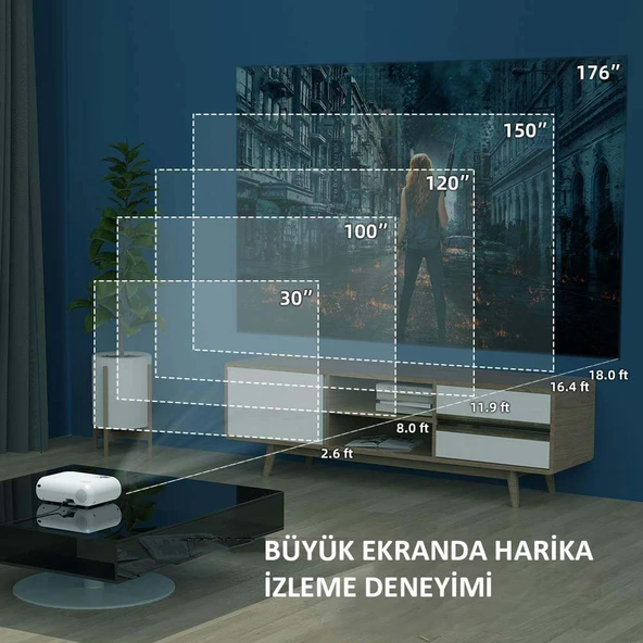 HyMark 1080P Mini Taşınabilir Wifi iOS & Android Telefon Yansıtma P62 Model Projeksiyon Cihazı - 4