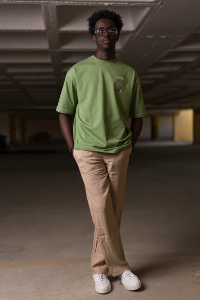 Bisiklet Yaka %100 Pamuklu Oversize (Geniş Model) T-shirt - Resim 2