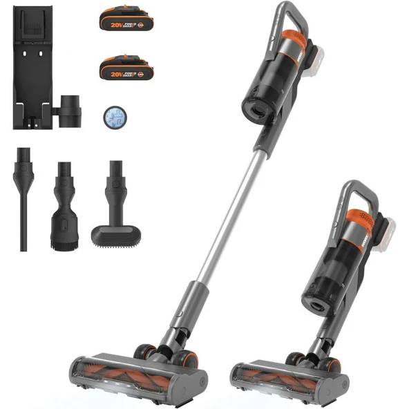 WORX WX038 20Volt 2.0Ah. Li-ion 105Watt Çift Akülü Kömürsüz Siklonik Sistem Şarjlı Dikey Süpürge