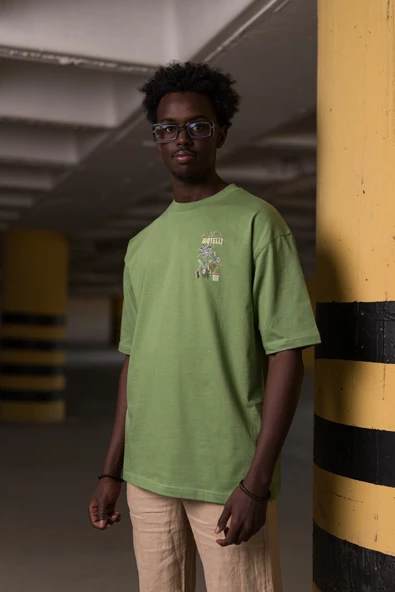 Bisiklet Yaka %100 Pamuklu Oversize (Geniş Model) T-shirt - Resim 6