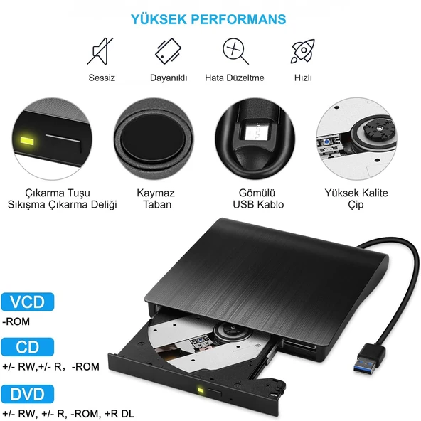 HyMark USB 3.0 Taşınabilir CD DVD Yazıcı Okuyucu Windows Mac Dizüstü Masaüstü Bilgisayar - 2