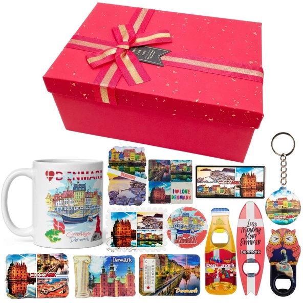 Danimarka Hediye Kutusu 10 Parça Kupa Magnet Anahtarlık Kutu ürün görseli 1