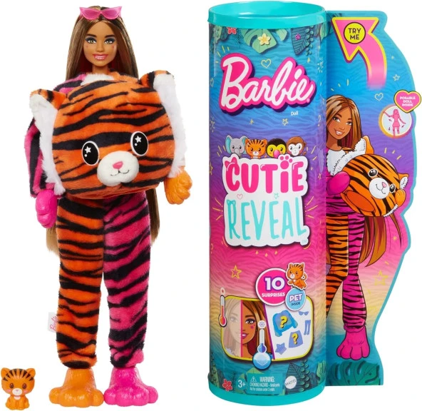Barbie Cutie Reveal Bebekler Barbie Tropikal Orman Serisi - Kaplan, 3 yaş ve üzeri, HKP99