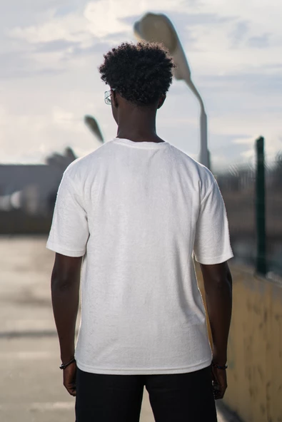 Bisiklet Yaka Havlu Kumaş Yarı Oversize (Hafif Geniş Model) T-shirt - Resim 4