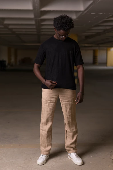 Bisiklet Yaka Havlu Kumaş Yarı Oversize (Hafif Geniş Model) T-shirt - Resim 6