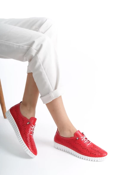 Hakiki Deri Ortopedik Hassas Ciltler İçin Çok Yumuşak Kırmızı Kadın Ayakkabı  Artı-Artı014-ALK054 - 3