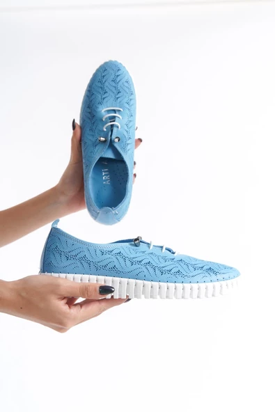 Hakiki Deri Ortopedik Hassas Ciltler İçin Çok Yumuşak Mavi Kadın Ayakkabı  Artı-Artı014-ALK054 - 4