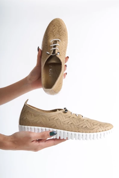 Hakiki Deri Ortopedik Hassas Ciltler İçin Çok Yumuşak Bej Kadın Ayakkabı  Artı-Artı014-ALK054 - 4