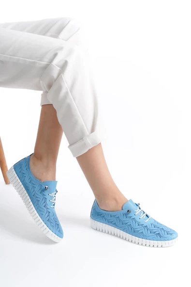Hakiki Deri Ortopedik Hassas Ciltler İçin Çok Yumuşak Mavi Kadın Ayakkabı  Artı-Artı014-ALK054 - 3