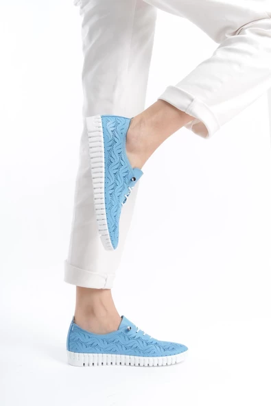 Hakiki Deri Ortopedik Hassas Ciltler İçin Çok Yumuşak Mavi Kadın Ayakkabı  Artı-Artı014-ALK054 - 2