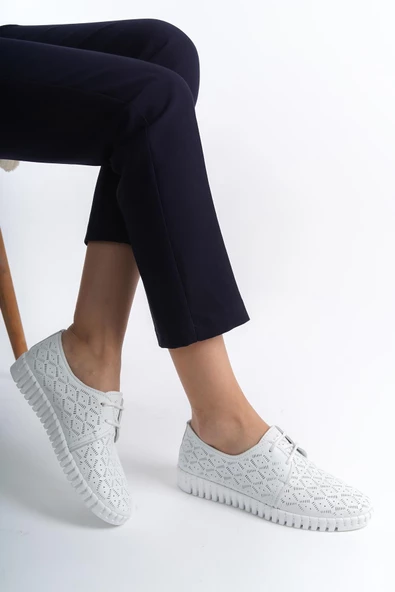 Hakiki Deri Ortopedik Hassas Ciltler İçin Çok Yumuşak Beyaz Kadın Ayakkabı - 4