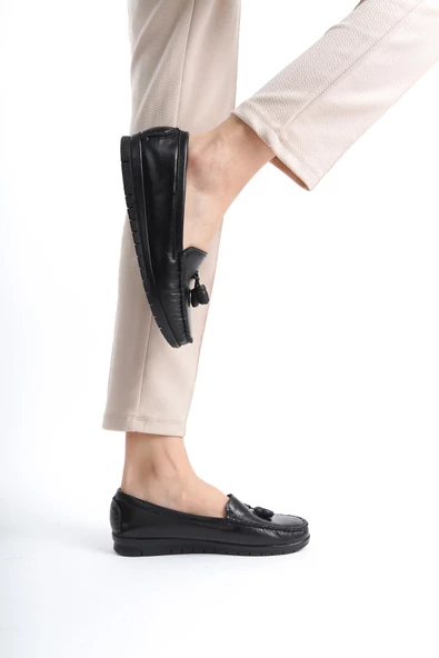 Artı-Artı014-BB-501 Hakiki Deri Ortopedik Kadın Siyah Babet Ayakkabı - Resim 2