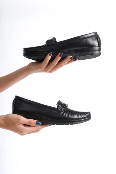 Artı-Artı014-BB-501 Hakiki Deri Ortopedik Kadın Siyah Babet Ayakkabı - Resim 4