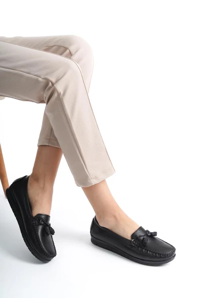 Artı-Artı014-BB-505 Hakiki Deri Ortopedik Kadın Siyah Babet Ayakkabı - Resim 4