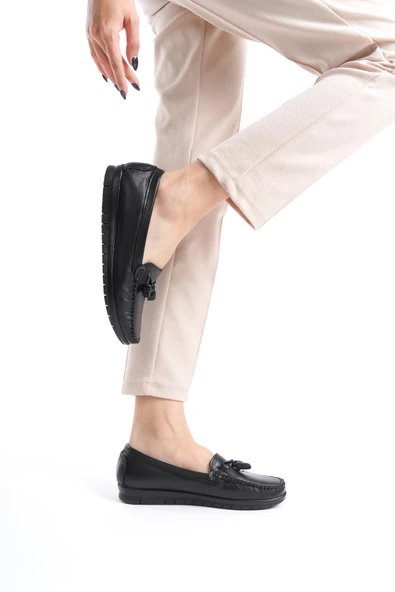 Artı-Artı014-BB-505 Hakiki Deri Ortopedik Kadın Siyah Babet Ayakkabı - Resim 3