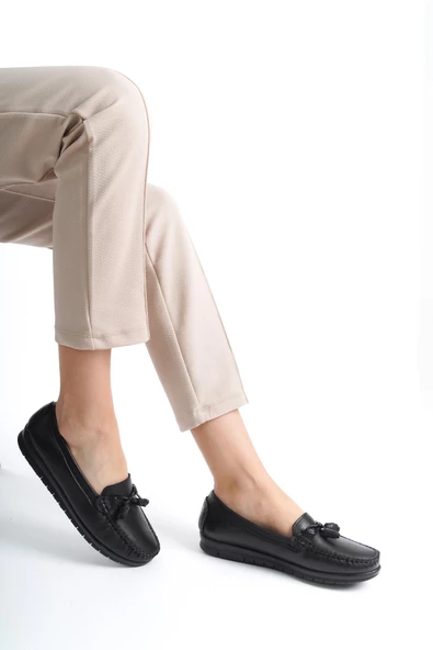 Artı-Artı014-BB-505 Hakiki Deri Ortopedik Kadın Siyah Babet Ayakkabı - Resim 2